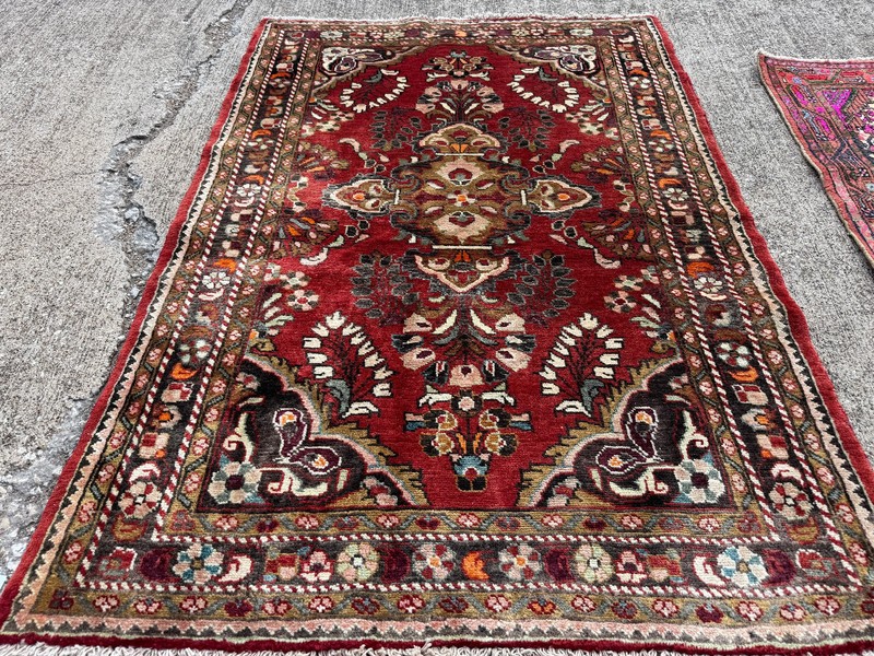 3x5 RED VINTAGE RUG handmade antique real small lilihan sarouk wool fine 4x5 4x6 gallery