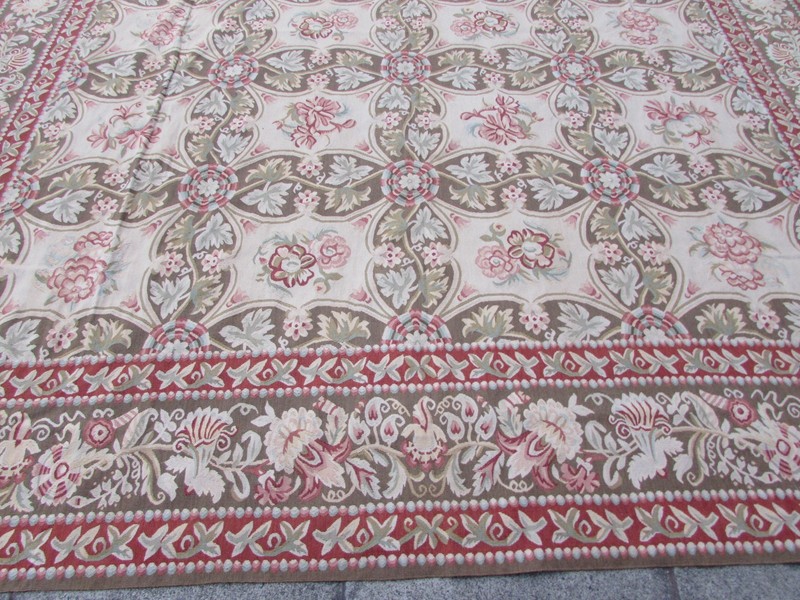 Old Hand Made French Design 14 x 10 Wool Brown Large Original Aubusson 437X310cm gallery