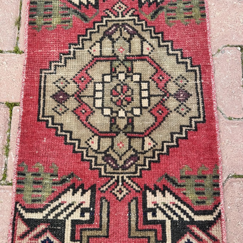 Brick Cream 1x3 Vintage Turkish Oriental Wool Rug - Tariff Free gallery