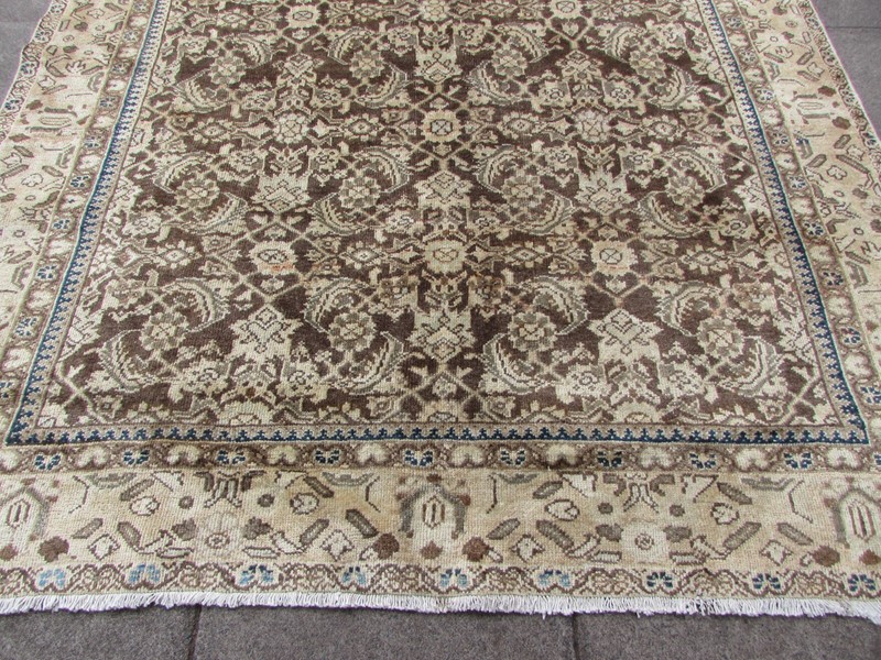 Vintage Worn Hand Made Traditional Oriental Wool Faded Brown Carpet 325x223cm gallery