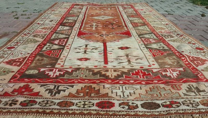 Decorative Cr1900-1939s Natural Dyes 4'9"×7'5" Oushak Prayer Rug gallery