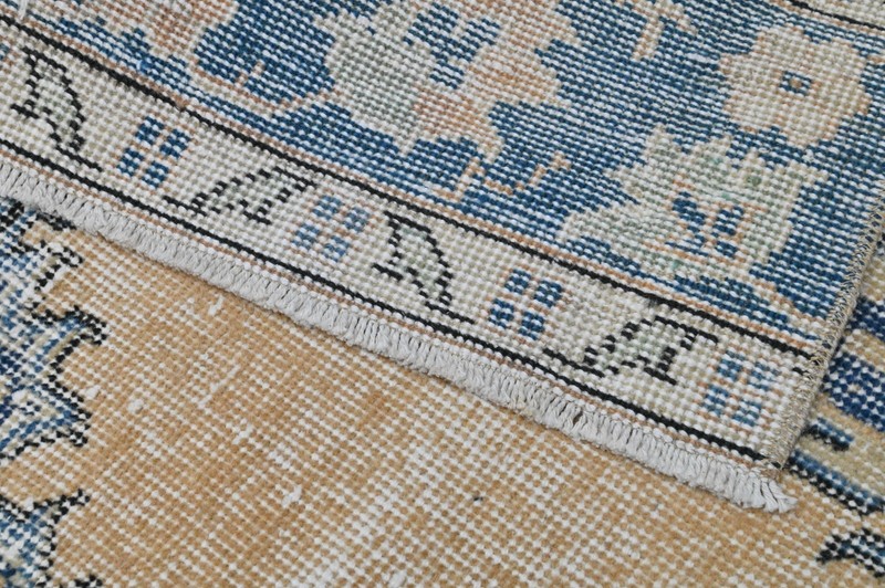 Vintage Turkish Runner Rug 2x6ft BEIGE Handmade Anatolian Oushak Hallway Wool gallery