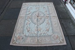 Vintage Hand Made French Design Wool Beige Pink Blue Original Aubusson 183X121cm