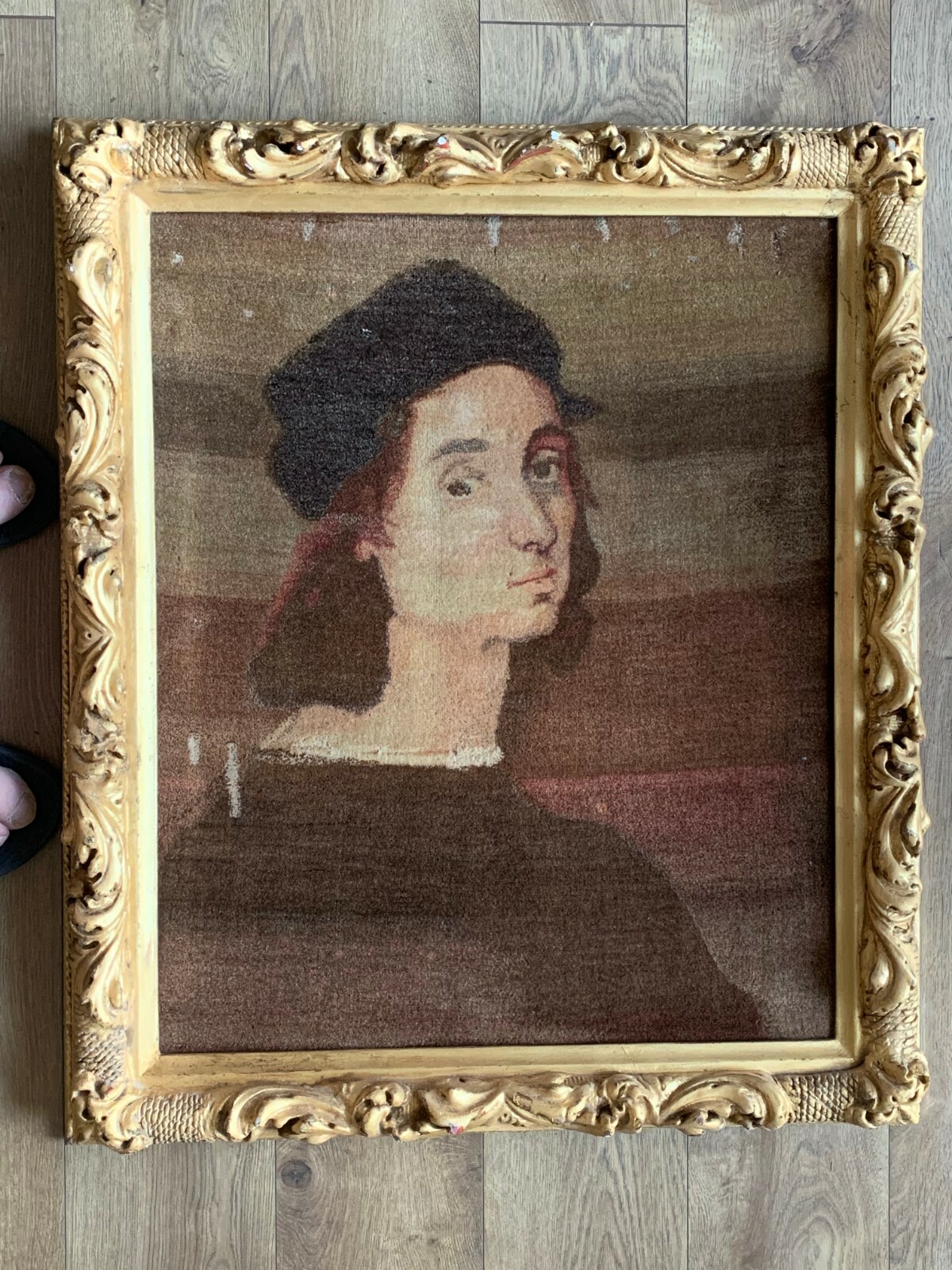 Antique Erly 19Th Century hand woven Portrait of (Raphael 1483-1520) gallery