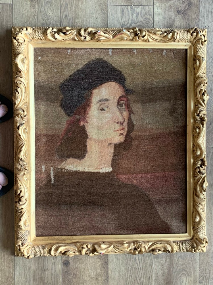 Antique Erly 19Th Century hand woven Portrait of (Raphael 1483-1520)