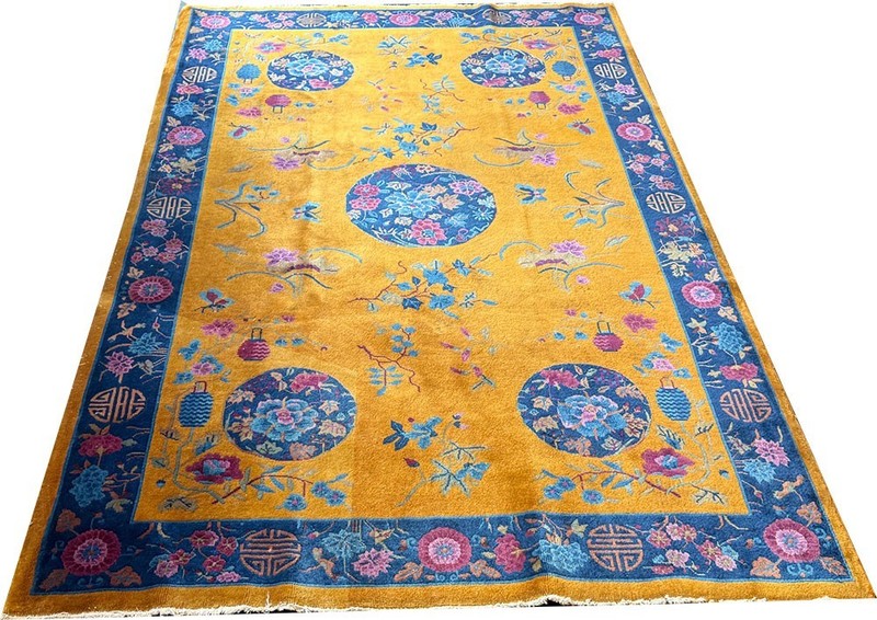 A Stunning Antique 5' x 8' Gold Ground Art Deco Mandarin Chinese Rug Circa 1920 gallery