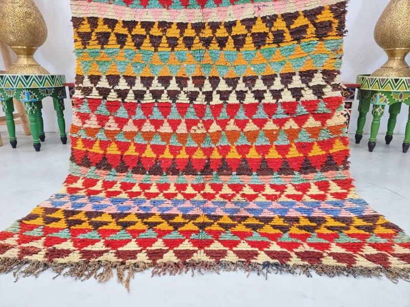 Moroccan Handmade Vintage Boucherouite Rug4'1x5'6 Berber Red & Yellow Cotton Rug gallery