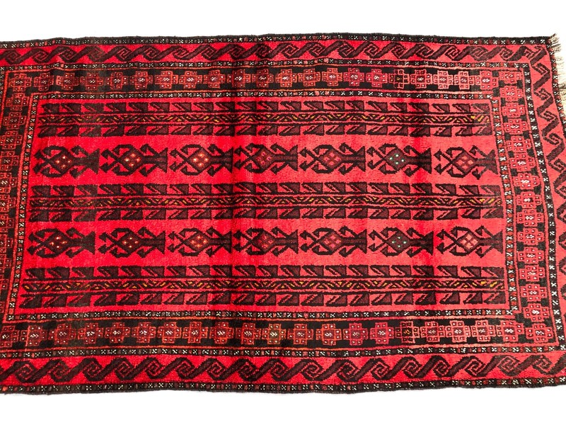 3'7 x 6'0 ft Vintage Afghan Hand Knotted Rug Tribal Wool Red Geometric Carpet gallery