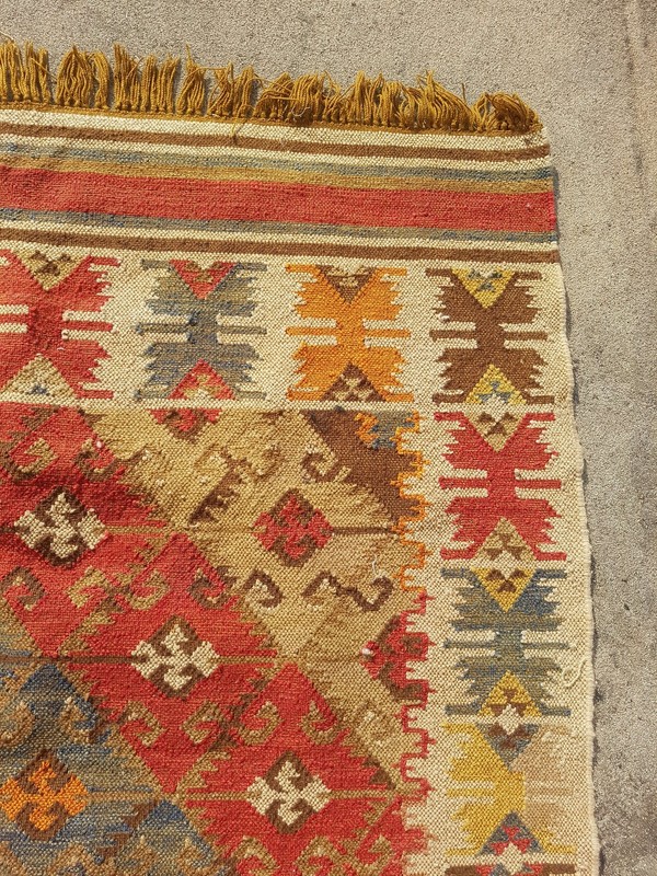 Distressed Vintage Handmade Traditional Yellow Kilim Floor Rug Carpet 264x161cm gallery
