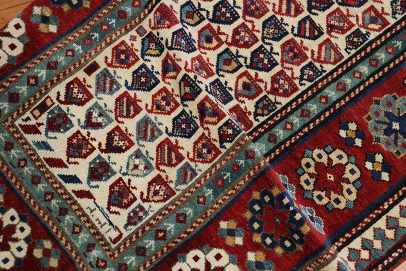 Antique Caucasian Talish Kazak Dated Rug Size 3'3''x8' gallery