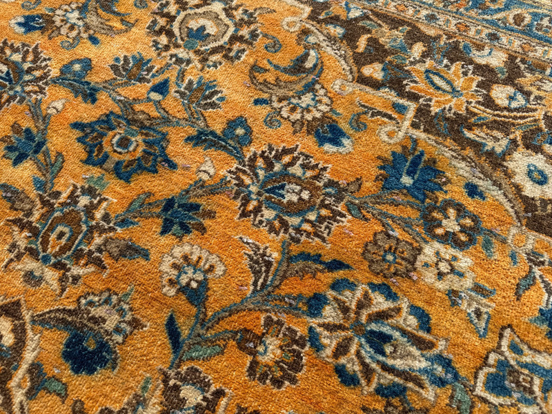 ANTIQUE ORIENTAL RUG 10x13 SIGNED HANDMADE WOOL VINTAGE orange persimmon blue ft gallery