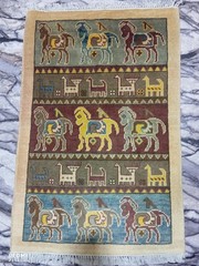 Afghan Handmade Wool Rug 3×2 ft – Tribal Horse & Animal Design – Vintage Handwov