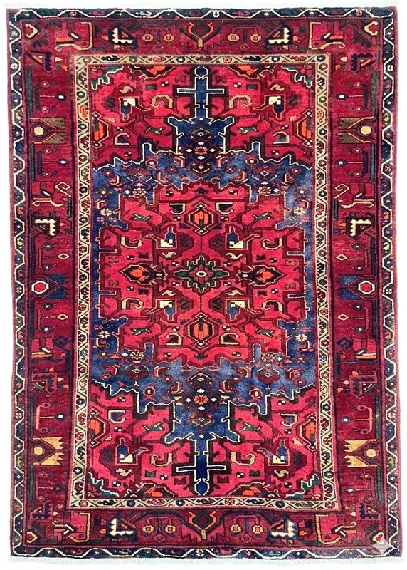 Vintage Zanjan Tribal Hand Knotted Wool Area Rug 4x7 Blue Red Geometric Oriental gallery