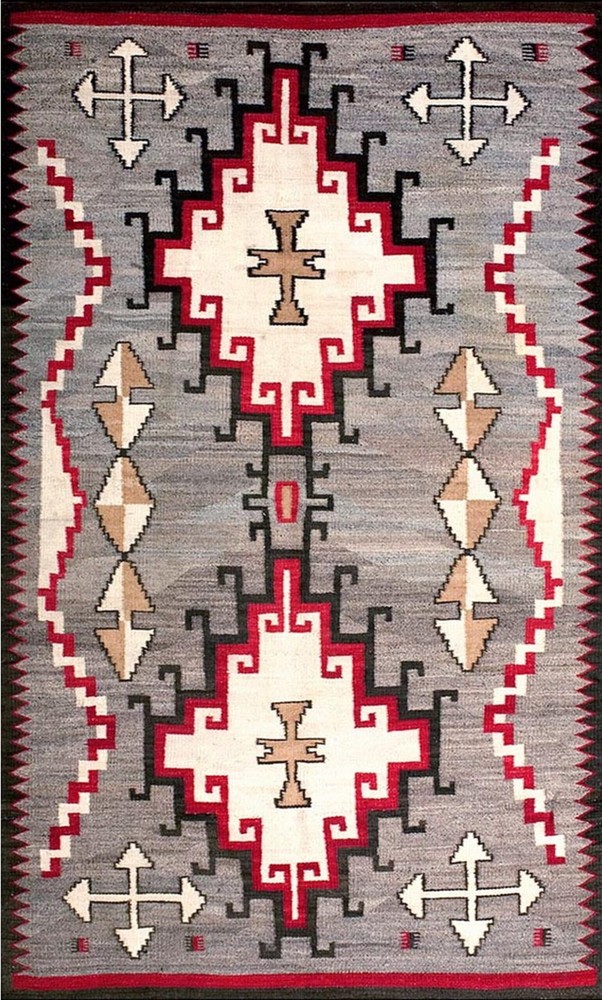 4'x6' Antique Gray Background Tribal Geometric Flatwoven Native American Navajo