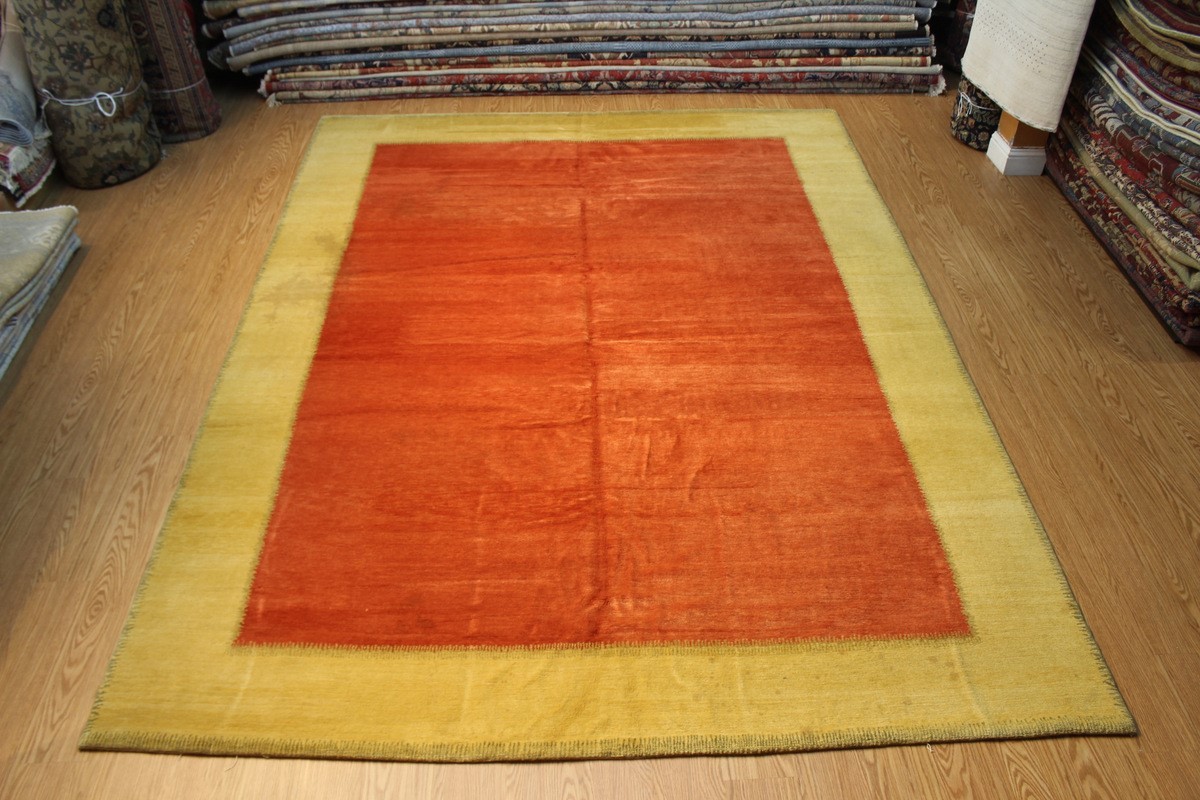 9' X 12' HANDMADE WOOL RUG, Tibetan Modern yellow, gold, orange colors Pm75 gallery