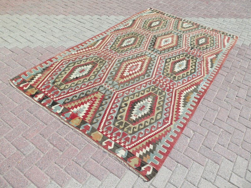 Vintage Turkish Esme Nomads Kilim Rug, Area Rug, Carpet, Kelim, Teppich 68"x120" gallery
