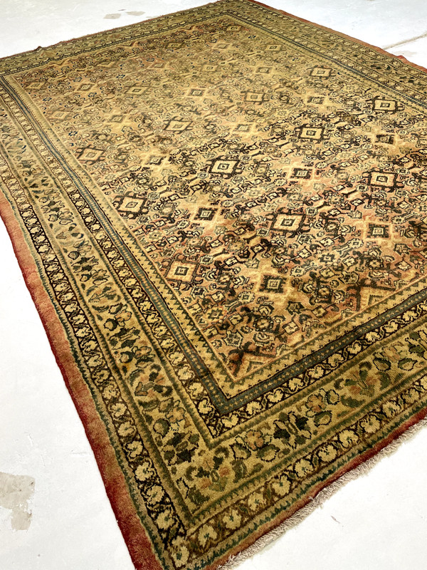 Antique Oriental Hand-Knotted Wool Area Rug Ivory/Rust/Green 8'10" x 12'2" gallery