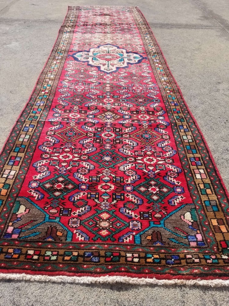 Vintage Distressed Hand Made Traditional Oriental Wool Red Rug 186x79cm