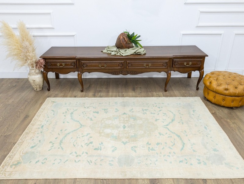 Vintage Muted Turkish Oriental Hand Woven 4.5x6.11 feet Oushak Area Rug Carpet gallery