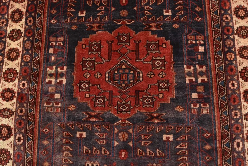 Hamedan Rug 4'8'' x 10'6'' Blue Wool Vintage Tribal Hand-Knotted Carpet gallery
