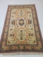 Antique Oriental Hand-Knotted Wool Area Rug Kazak Beige/Green/Blue 4’7″ x 7’3″