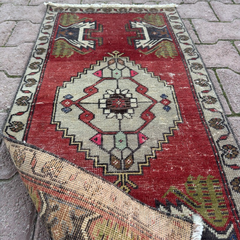 Wine Red 2x3 Hand Knotted Turkish Wool Rug With Olive Corner Motifs -Tariff Free gallery