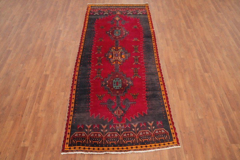 Vintage Red Wool Hand-knotted Geometric 10 ft Runner Rug Traditional Carpet 4x10 gallery