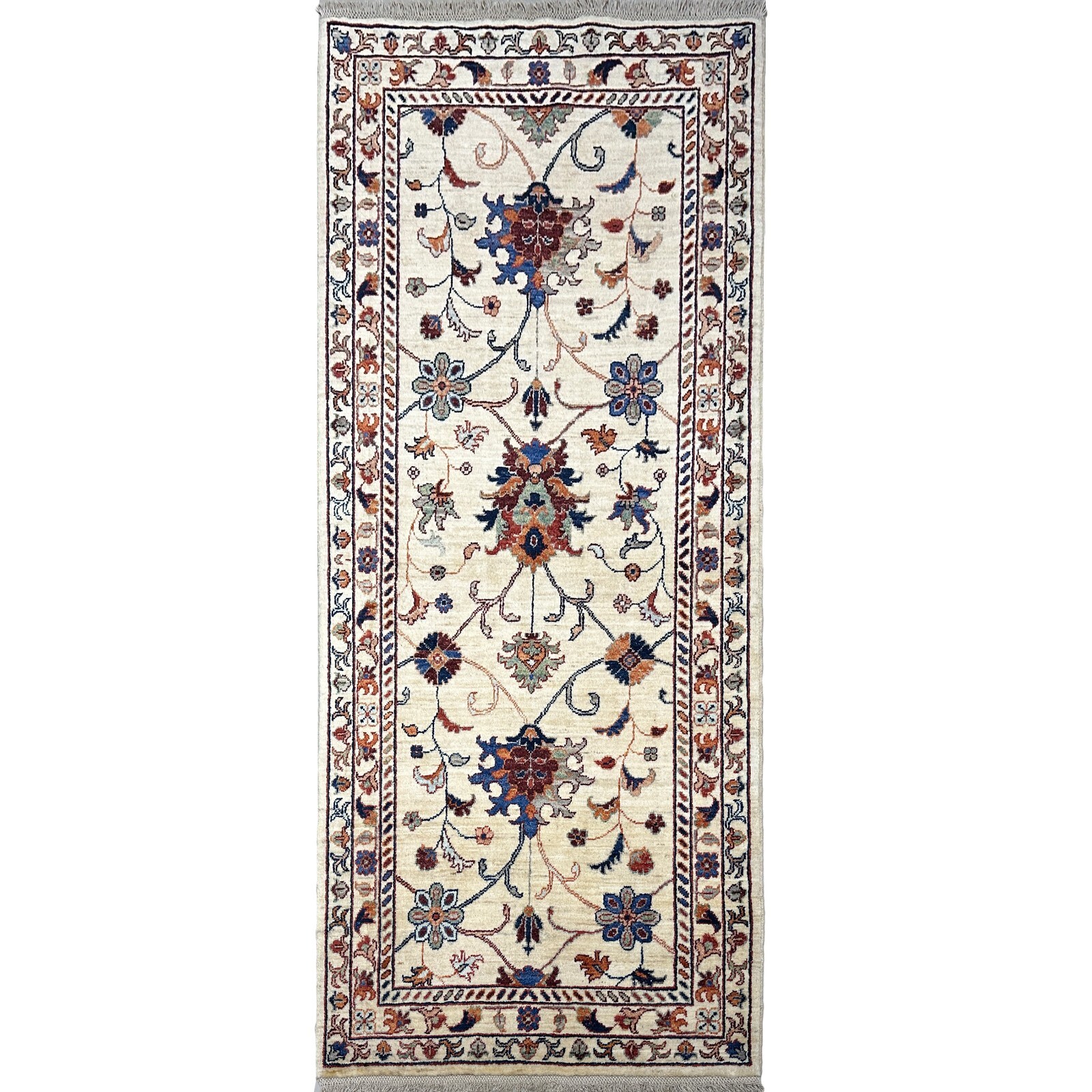 Handmade (3'1" x 6'6") Off-white Floral Sultani Afghan Tribal Wool Runner Rug gallery
