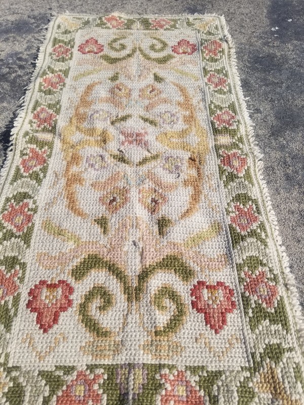 Vintage French Floral Needlepoint Handmade Multicolor Rug Wool Carpet 111x54 cm gallery