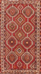 Red Geometric Tribal Area Rug 5×10 Hand-knotted Nomadic Vintage Wool Carpet