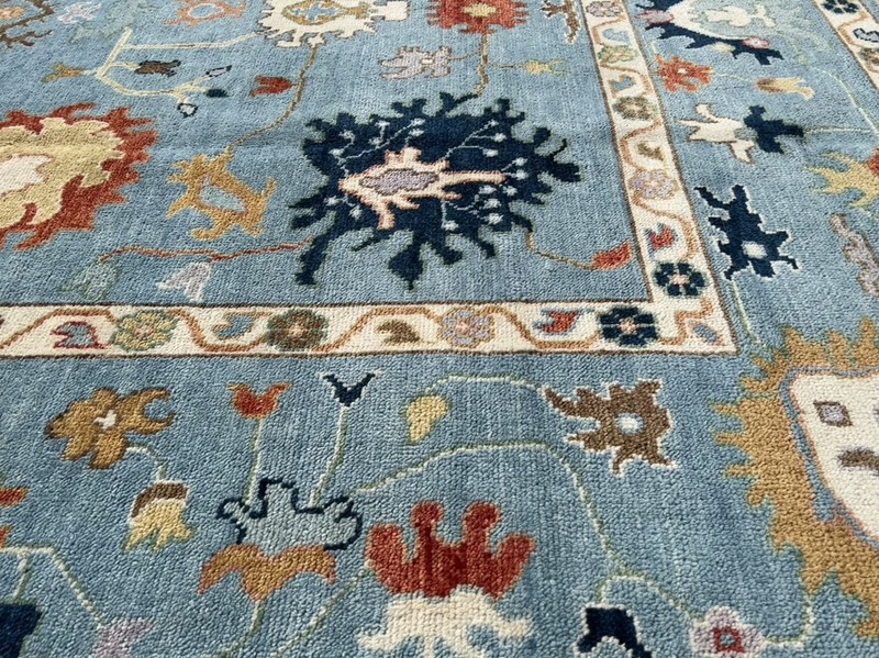 On Sale Genuine Hand Knotted Blue Oushak Geometric Area Rug Carpet 9’x11’10”,#9 gallery