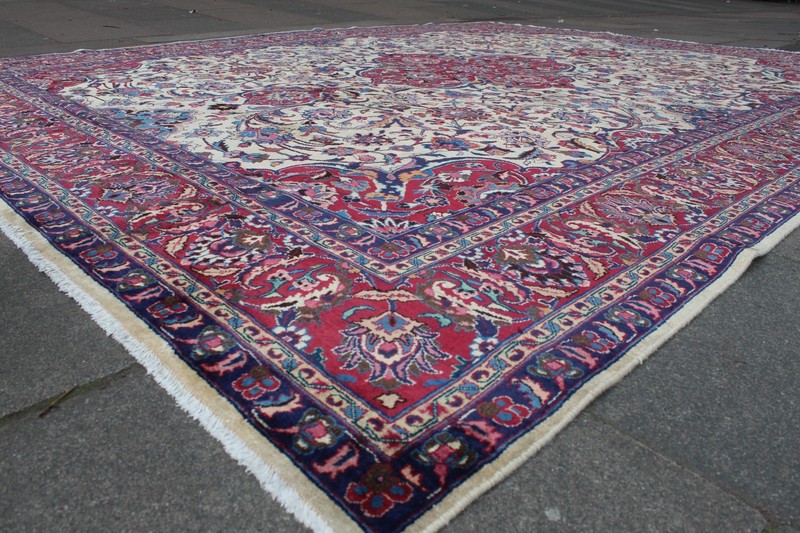 Vintage Worn Hand Made Traditional Oriental Wool White Large Carpet 381x295cm gallery