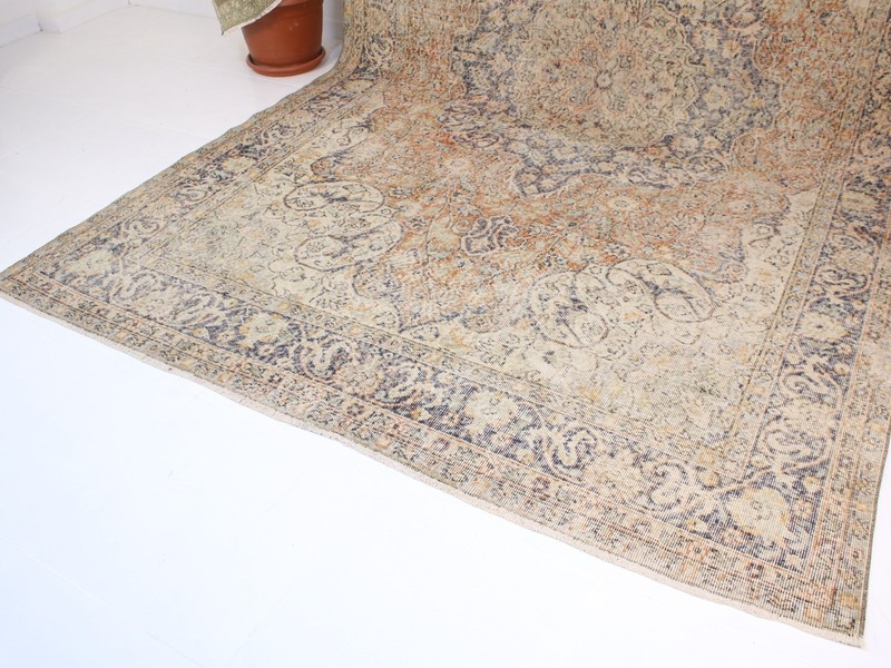 7x11 Beige Blue Oversize Area Rug, Handmade Turkish Rug, Wool Rug, 6.7x10.8 Ft gallery