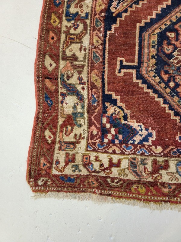Antique Oriental Hand-Knotted Wool Runner Kurdish Serapi Rust/Ivory 3'6" x 15'4" gallery