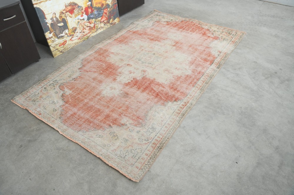 5x9 area rug, handmade vintage turkish rug, faded oversize oushak rug,16