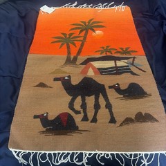 OLD Tribal Folk Egyptian Rug Wool Camels Woven Handmade Wall Hanging Carpet 36″