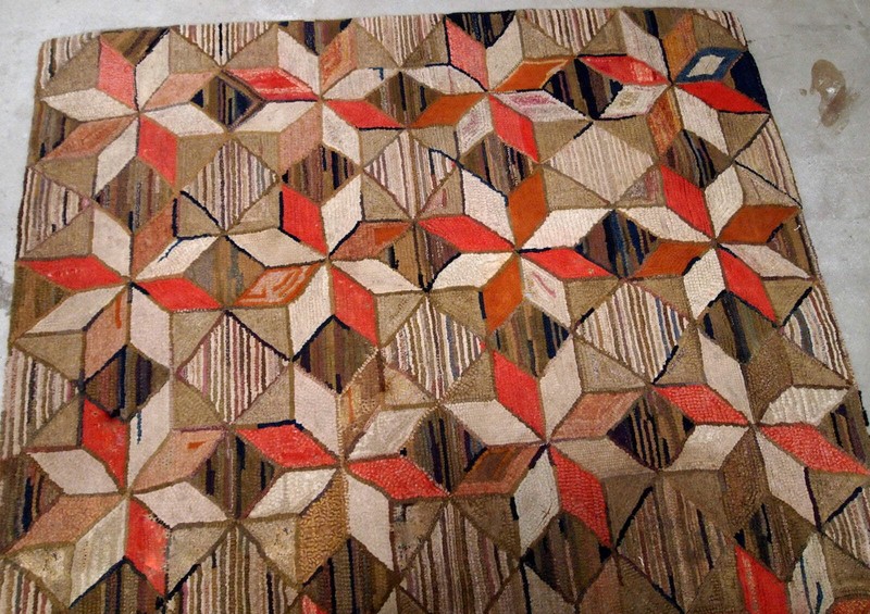 Handmade antique American Hooked geometric rug 4.8' x 7.7' (146cm x 234cm) 1900s gallery