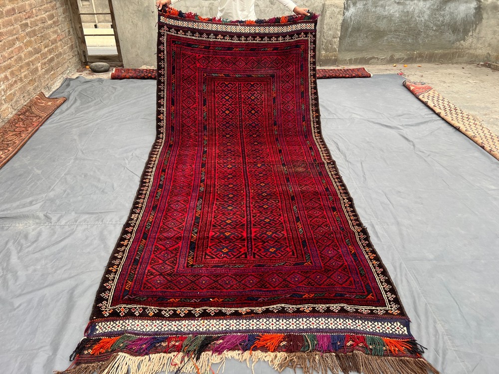 4'9x11 ft Vintage Afghan Wide Runner Rug Tribal Wool Soft Pile Rare Nomadic Rug