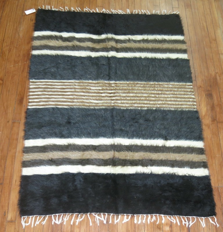 Vintage Striped Turkish Siirt Angora Kilim Blanket Rug Size 4'2''x6' gallery
