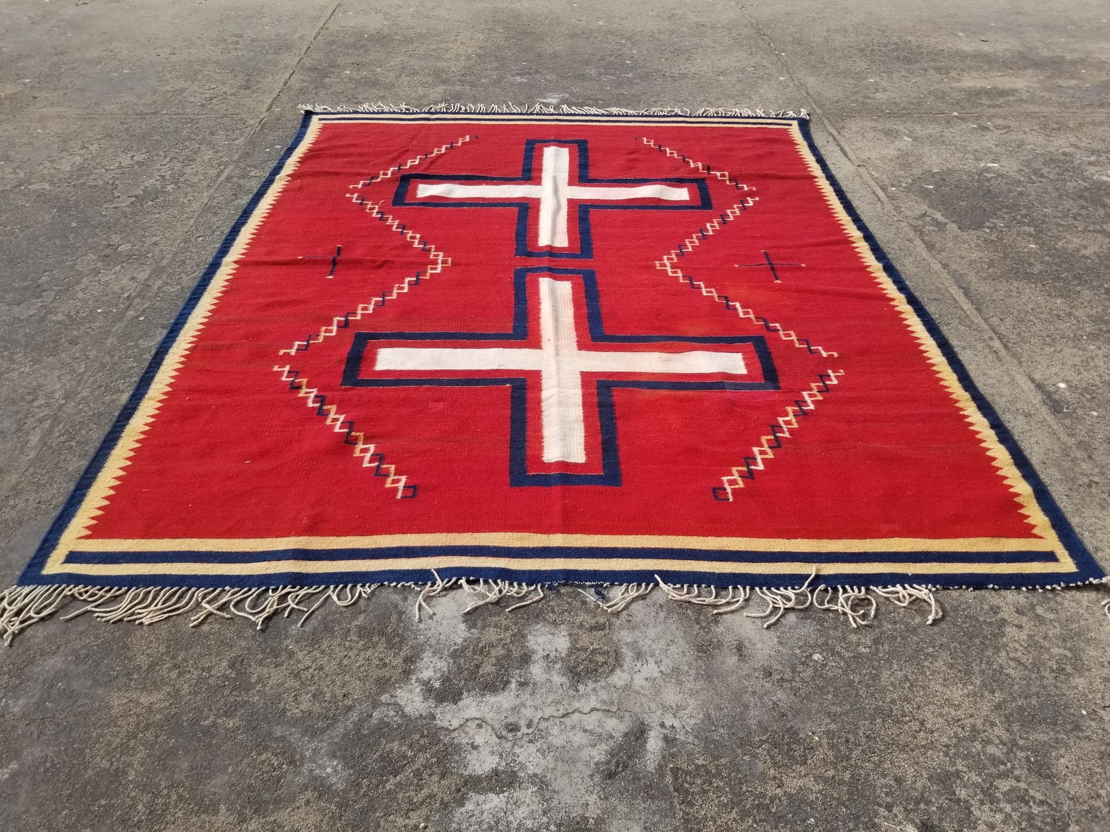 Antique Mexican Handwoven Native American Ganado Wool Rug 92x74 inches gallery