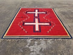 Antique Mexican Handwoven Native American Ganado Wool Rug 92×74 inches