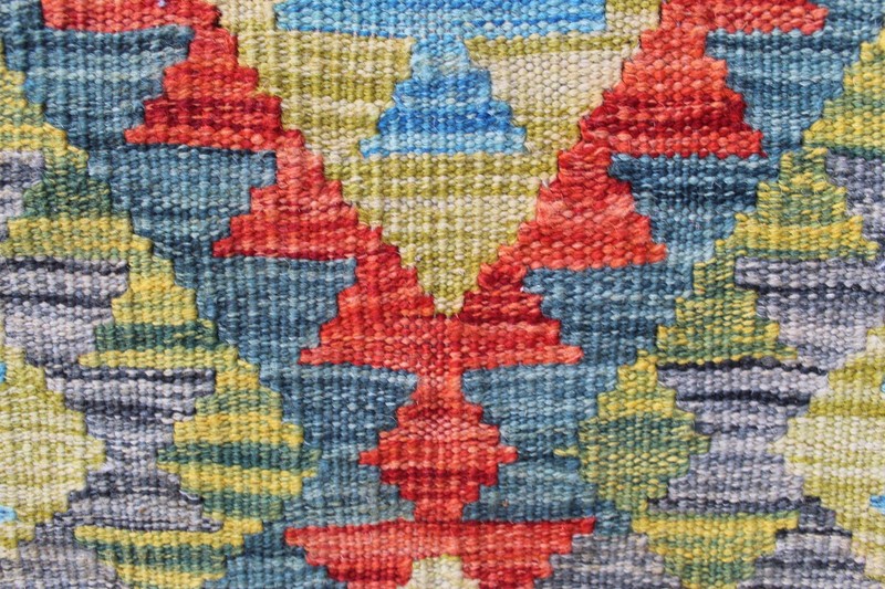 Kilim Vintage Traditional Hand Made Oriental Green Wool Small Kilim 92x65cm gallery