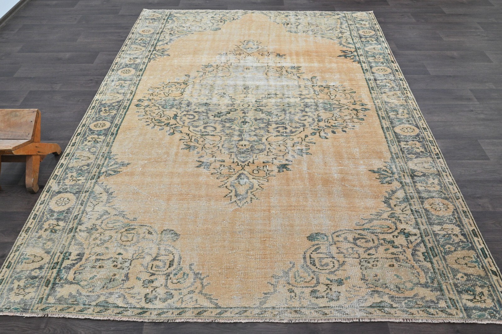 Oushak Turkish Vintage Rug 7x9 Kilim Rug Anatolian Handmade Boho Decor ORANGE gallery