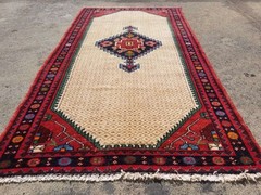 Vintage Hand Made Traditional Oriental Wool Beige Carpet Rug 196x104cm