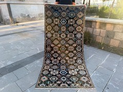 Vintage Turkish Rug 3.2×6.8 Ft Black Handmade Wool Floral Anatolian Area Rug