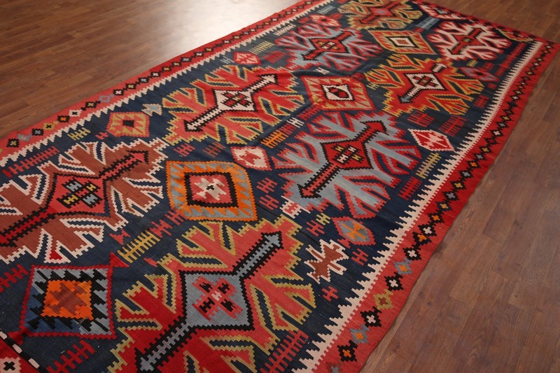 Vegetable Dye Antique Kilim Russian Shirvan Reversible Rug 6x11 Flat weave Rug gallery