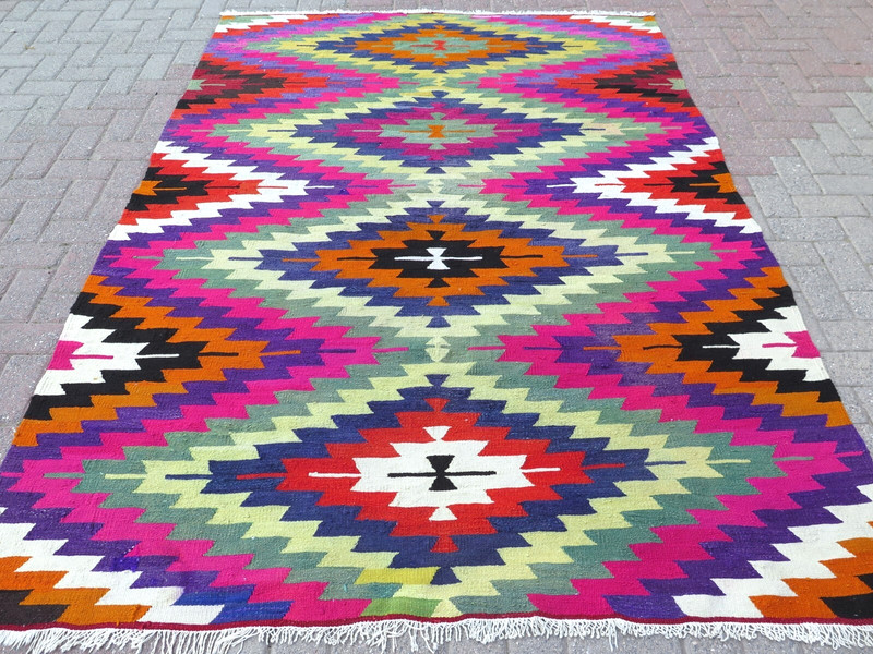 Area Rugs, Turkish Kilim Wool Rug, Multicolor Carpet, Large Teppich Tapi 70"x98" gallery