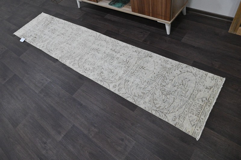 Vintage Turkish Runner Rug 2x8ft BLUE Handmade Anatolian Oushak Hallway Wool gallery