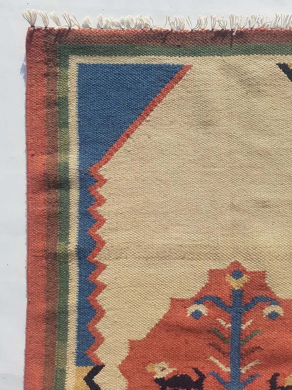Vintage Handmade Traditional Geometric Multicolor Kilim Rug Carpet 4x2.2ft gallery