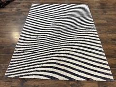 Vintage Zebra Stripes Shag Rug 5.7 x 7.4, Black and White, Retro, Wool
